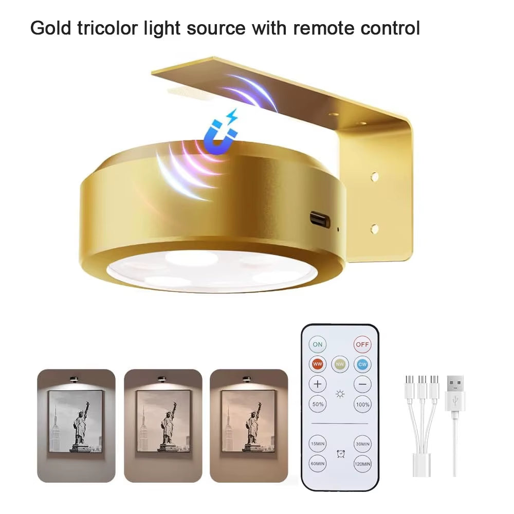 Picture Lights for Wall Rechargeable Magnetic Poster Lights Remote Dimmable Timer Painting Light Wall Decor Light Painting Light