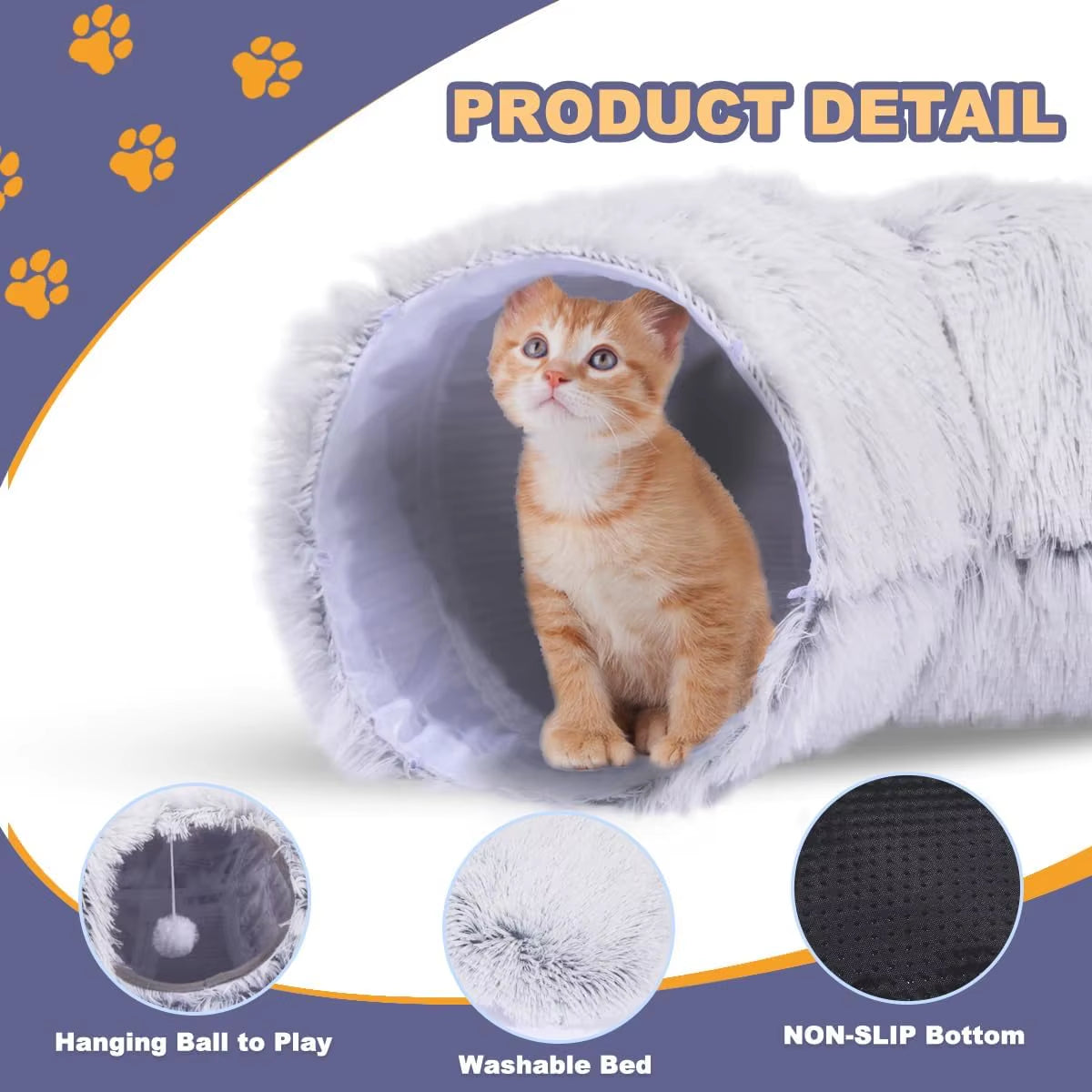 Winter Plush Cat Tunnel Bed β Foldable 2-in-1 Cozy Round Cat Nest & Hideaway