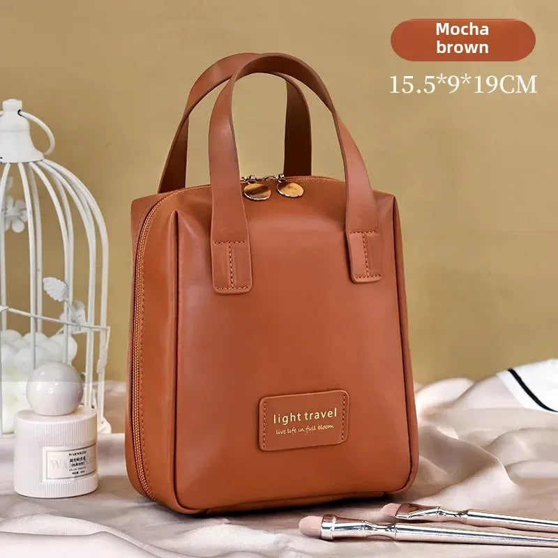 New Large Capacity Travel Cosmetic Bag Portable Leather Toiletry Bag with Handle Organizer Multifunctional Waterproof Makeup Bag