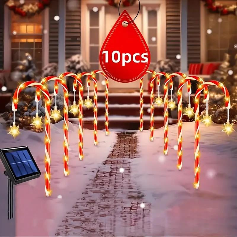Solar Star Candy Cane Lights – LED Twinkle Xmas Decor