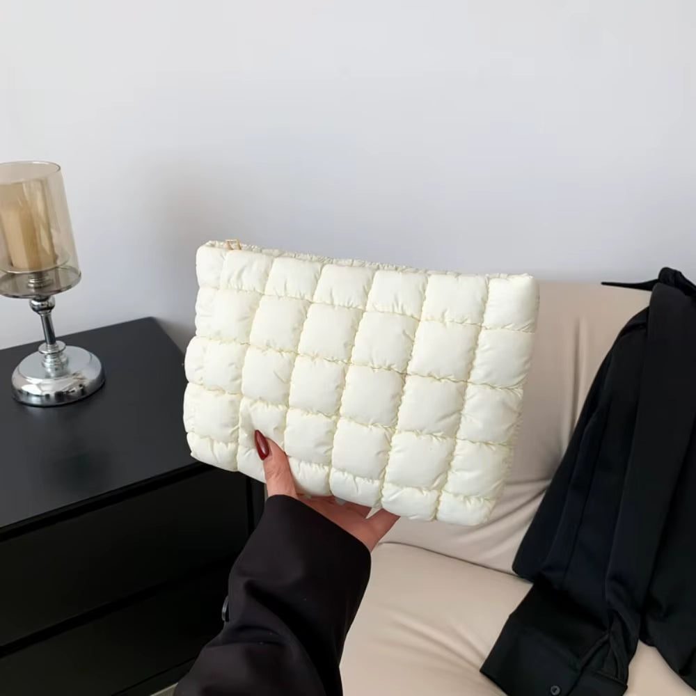 Quilted Makeup Bag Elegant Cotton Cosmetic Clutch