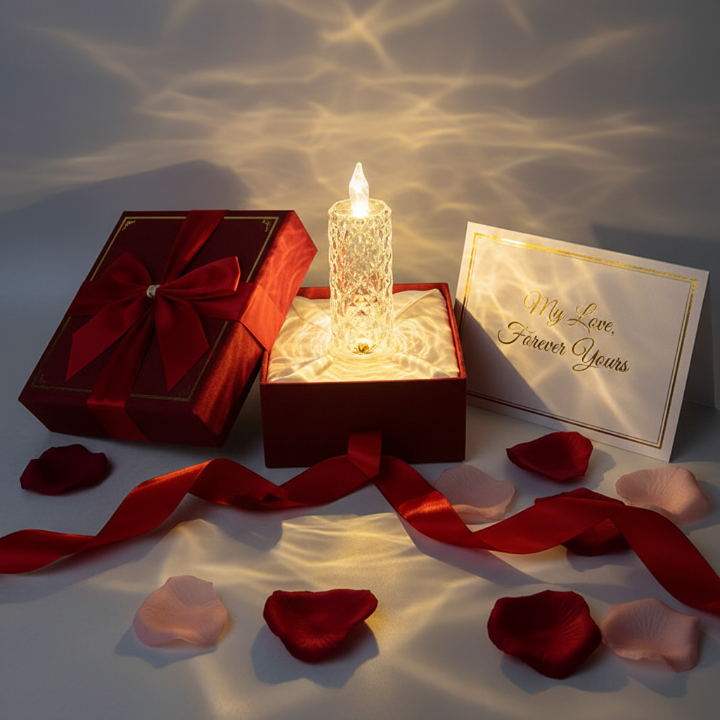 Lamp in gift box with ribbon