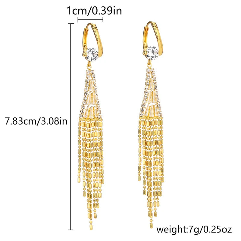 Luxury Black Zircon Tassel Earrings – Shiny Water Drop Design for Women, Bridal & Party Jewelry Gift