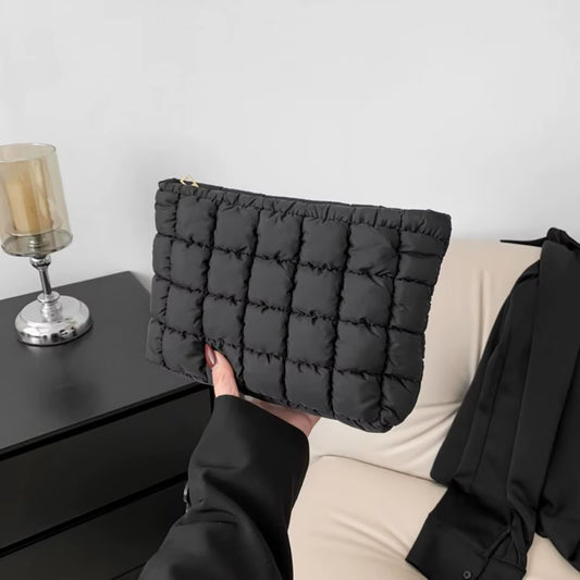 Quilted Makeup Bag Elegant Cotton Cosmetic Clutch