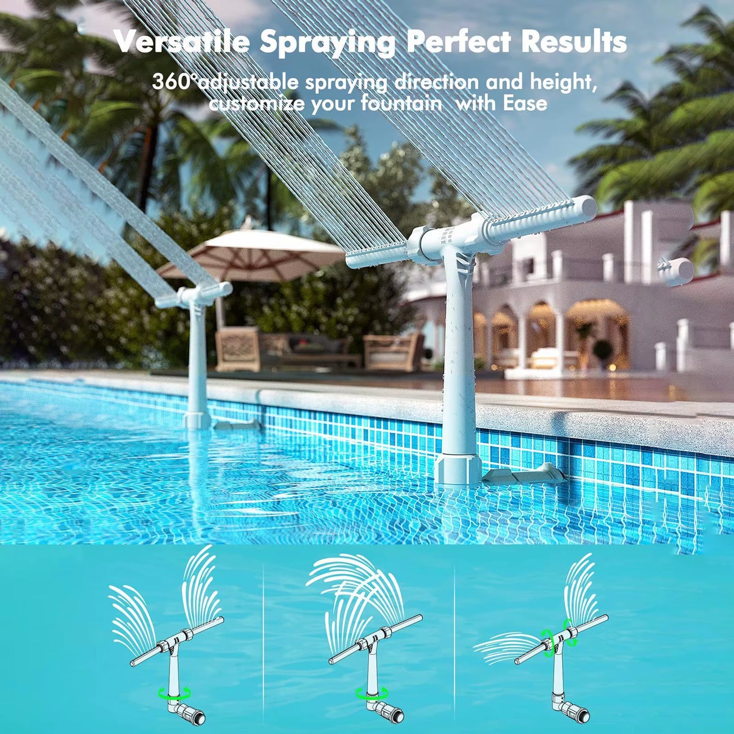 Adjustable Double Spray Pool Fountain – Cooling Waterfall Sprinkler for Inground Swimming Pools & Water Sports