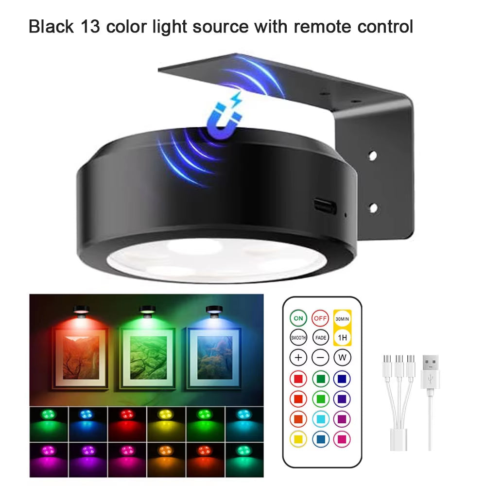 Picture Lights for Wall Rechargeable Magnetic Poster Lights Remote Dimmable Timer Painting Light Wall Decor Light Painting Light