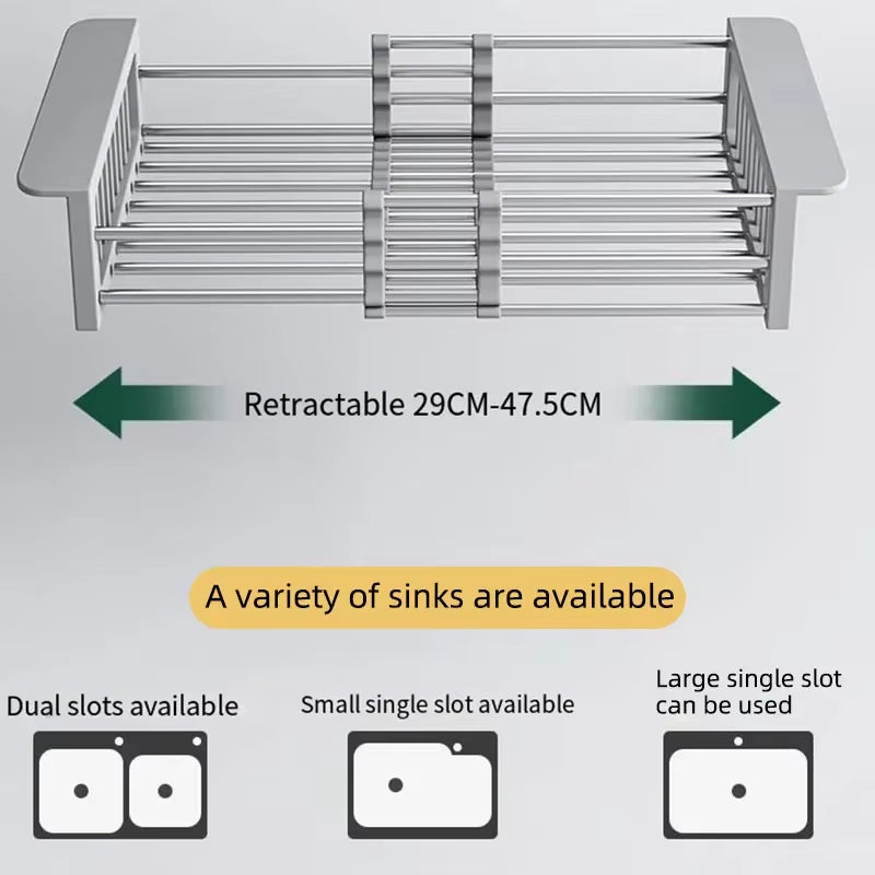 Folding Kitchen Sink Drain Rack Stainless Steel Dish Drying Rack Space Saving Sink Organizer