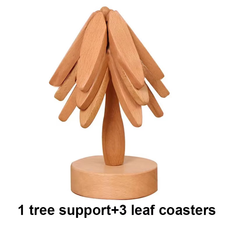 4PCS Bamboo Wooden Trivets Set Tree Design Heat Resistant Table Mats & Coasters for Pots and Hot Dishes