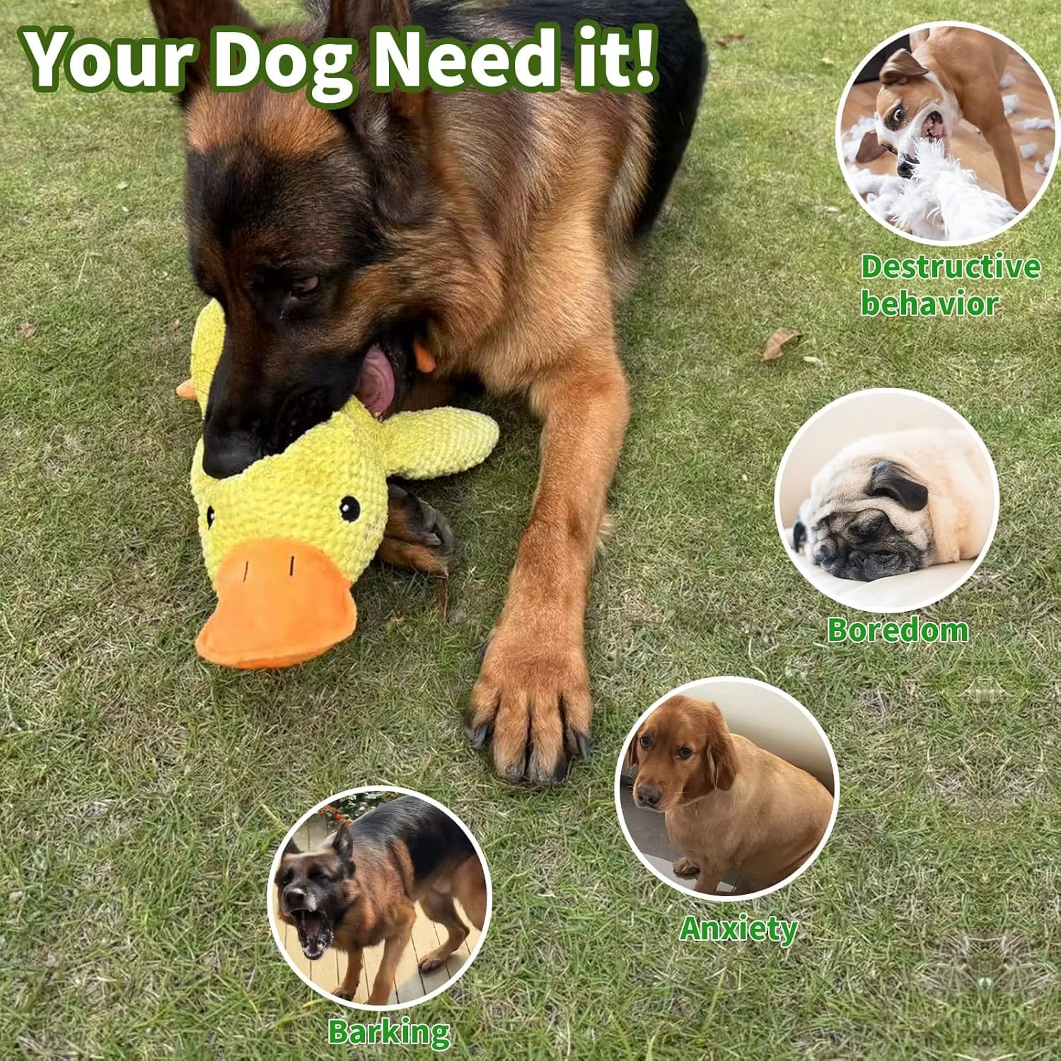 Plush Duck Dog Toy – Chew-Resistant Squeaky Toy for Small & Large Dogs