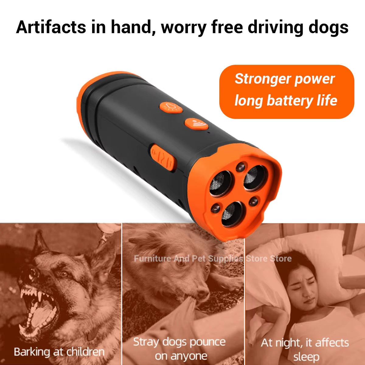 Ultrasonic Dog Bark Control Device – Rechargeable Anti-Barking Trainer with LED Flashlight