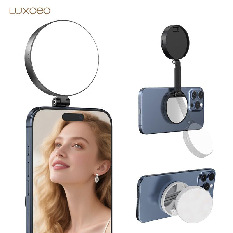 3-In-1 Magnetic Beauty Selfie Light for Phones – 360° LED Ring Light with Magsafe, Mirror and Phone Stand – Portable Rechargeable Fill Light for Makeup, Live Streaming, Video Calls, Compatible with Iphone 17