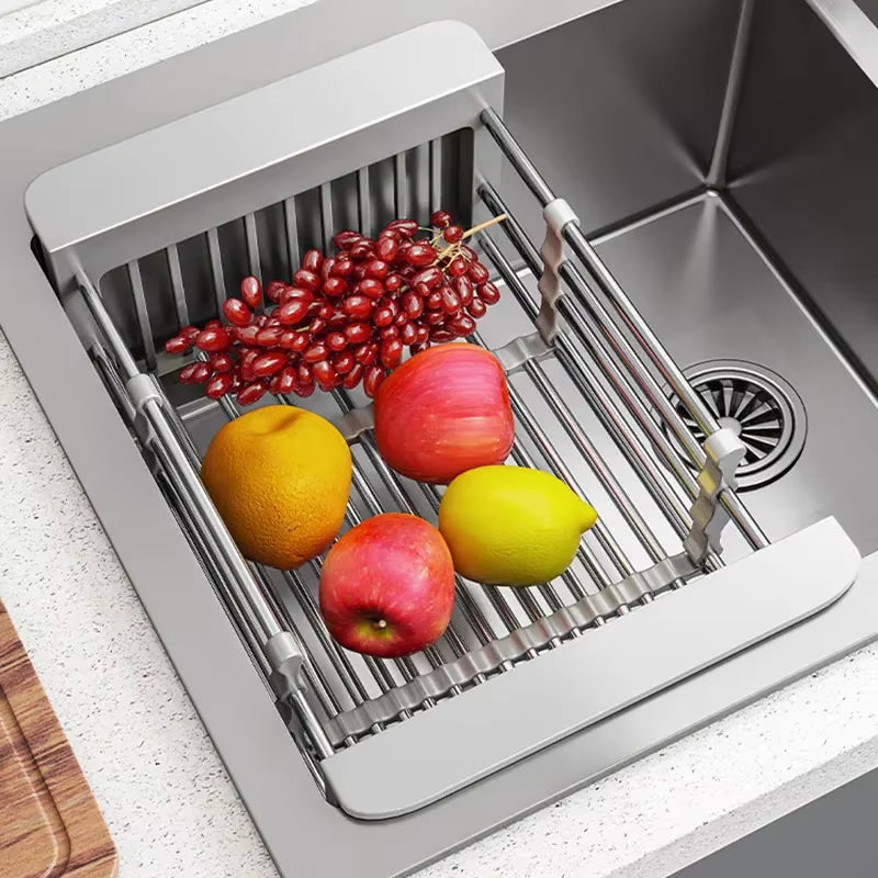 Folding Kitchen Sink Drain Rack Stainless Steel Dish Drying Rack Space Saving Sink Organizer