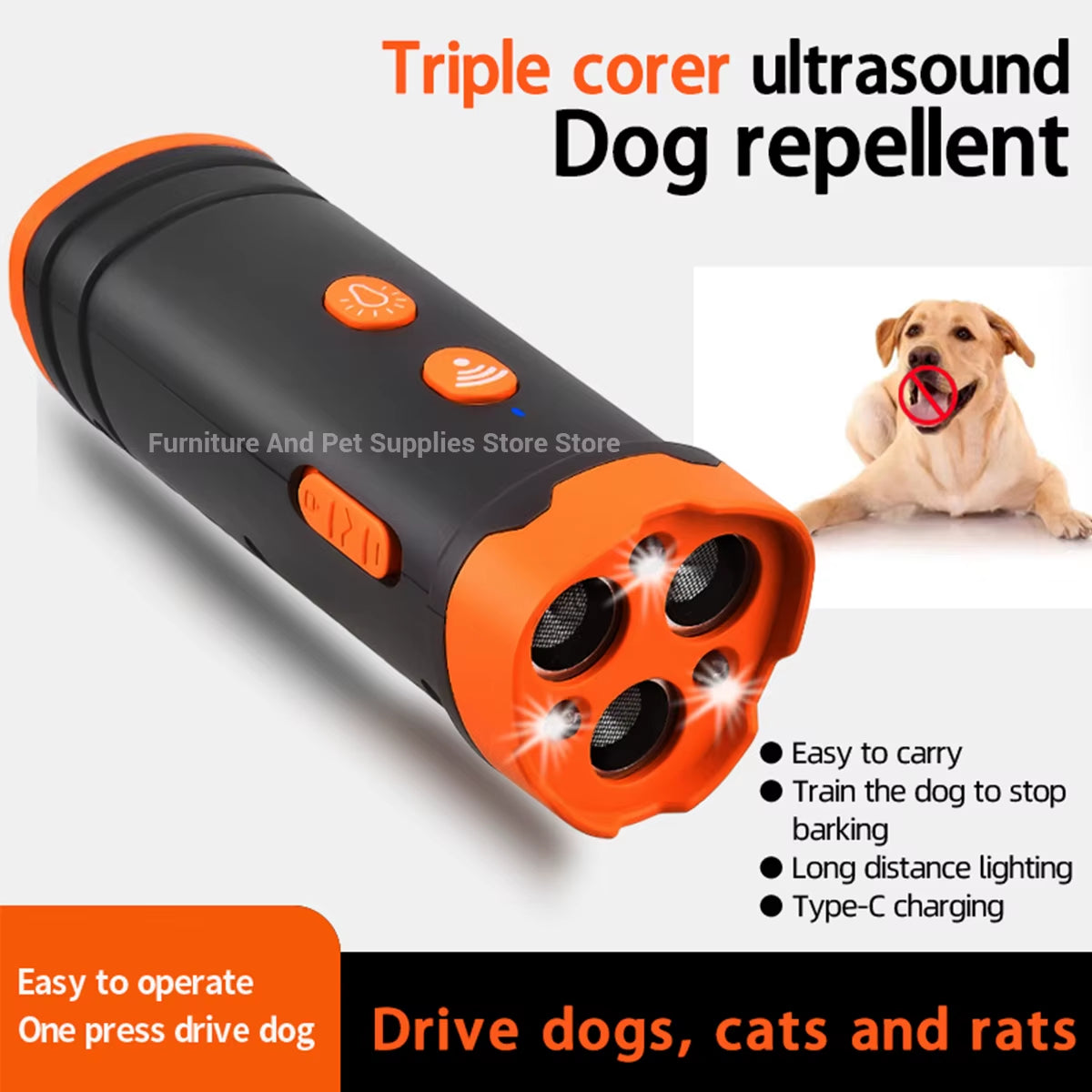 Ultrasonic Dog Bark Control Device – Rechargeable Anti-Barking Trainer with LED Flashlight