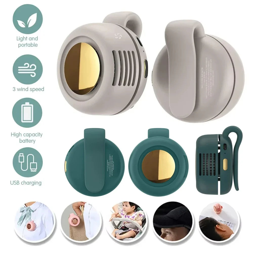 Outdoor Ventilation Mini Portable Fan Handheld Rechargeable Bladeless Electric Fan Clip Waist Fan Suitable for Desktop Small Fan