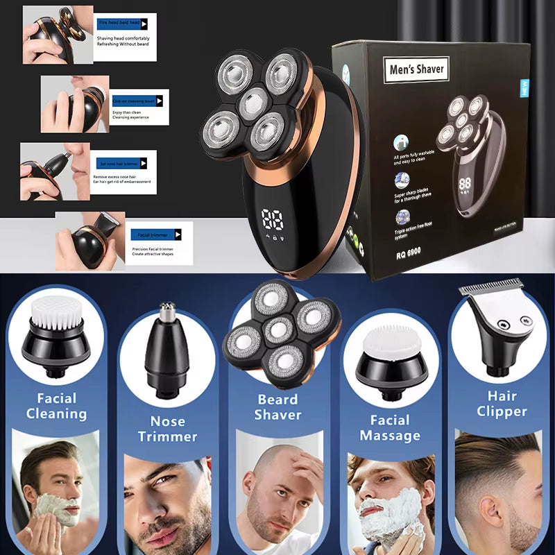  Rechargeable 5-Blade Razor – Head, Beard, Nose Trim