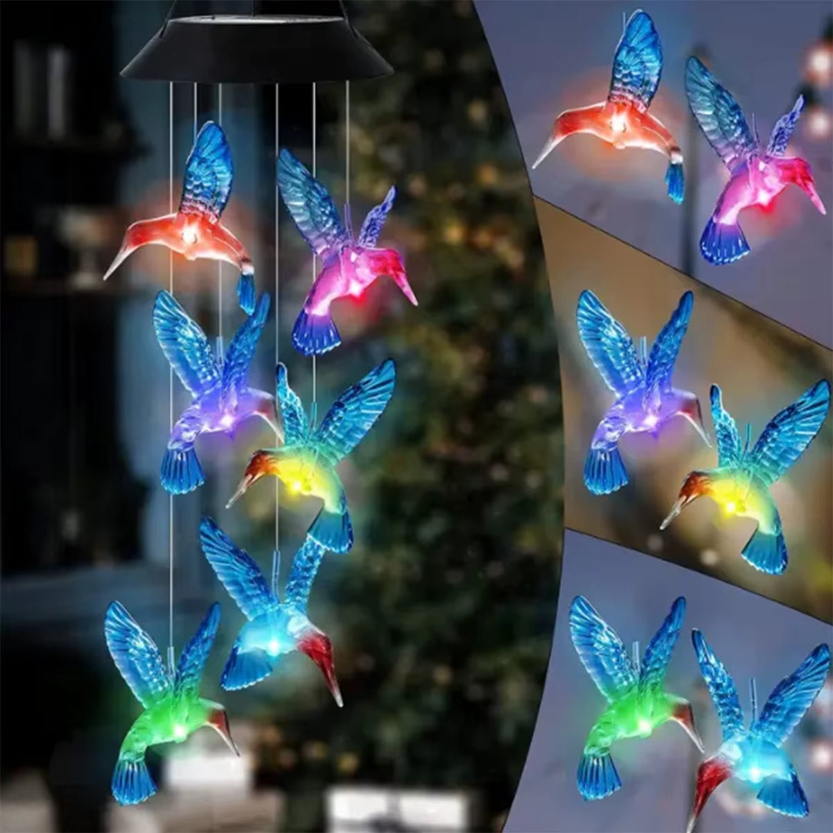 Color-Changing Hummingbird Solar Wind Chime Light - Waterproof LED Lantern for Garden and Home Gift - Perfect for Christmas Decor