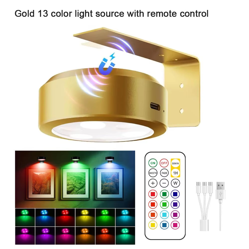 Picture Lights for Wall Rechargeable Magnetic Poster Lights Remote Dimmable Timer Painting Light Wall Decor Light Painting Light