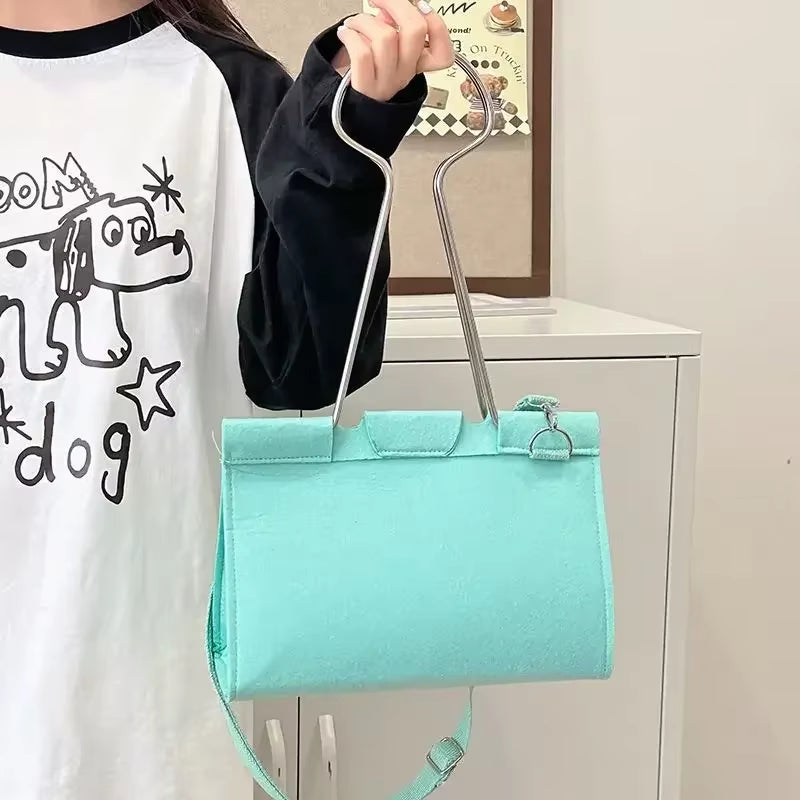 2024 Felt Binder Clip Shoulder Bag – Stylish Girls Office Handbag It keeps key terms like 2024, felt, binder clip, shoulder bag, girls, office, and handbag—great for visibility and appeal. 