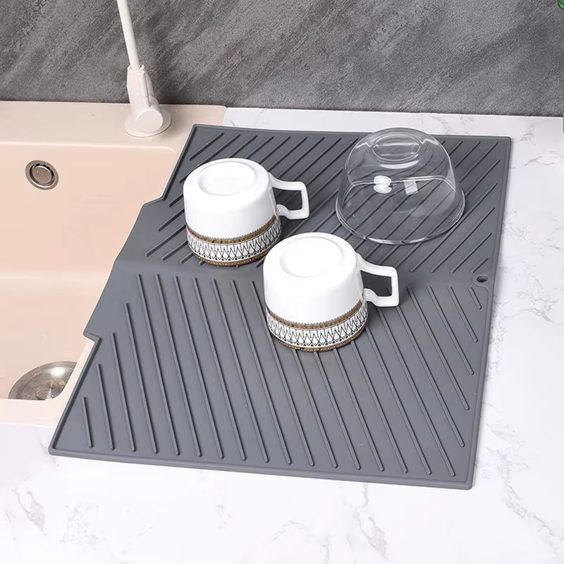 Silicone Dish Drying Mat for Kitchen Countertop – Non-Slip Heat-Resistant Dish Drain & Pot Drying Mat