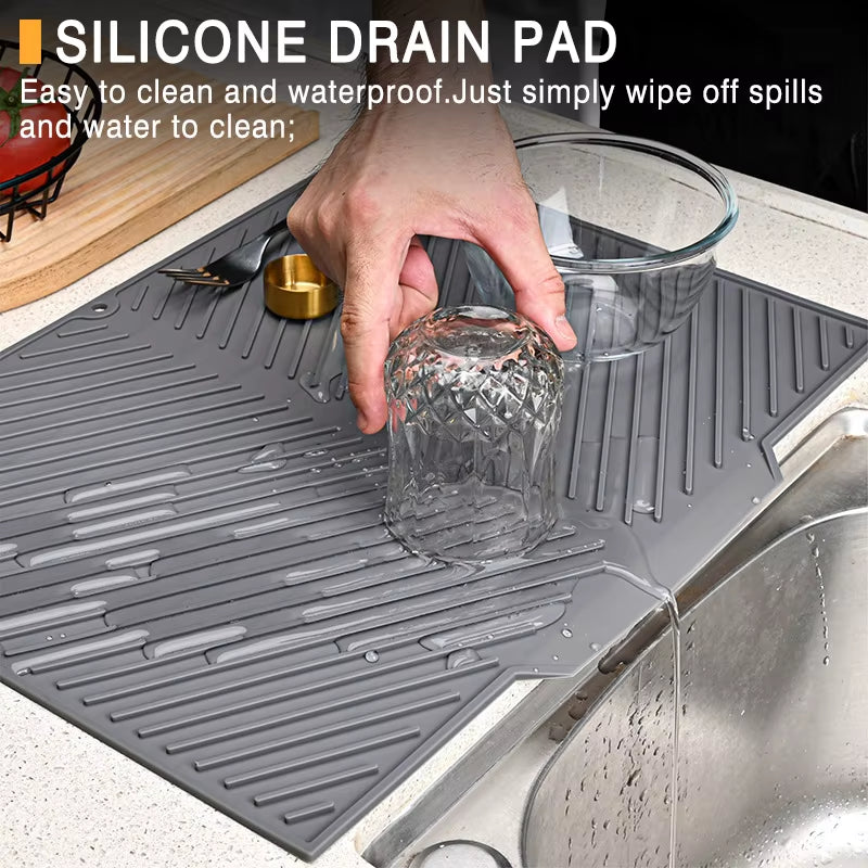 Silicone Dish Drying Mat for Kitchen Countertop – Non-Slip Heat-Resistant Dish Drain & Pot Drying Mat