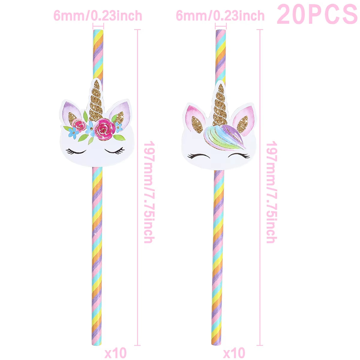 20 Unicorn Party Straws – Disposable Birthday Decorations for Kids, Baby Shower, Pool & Wedding