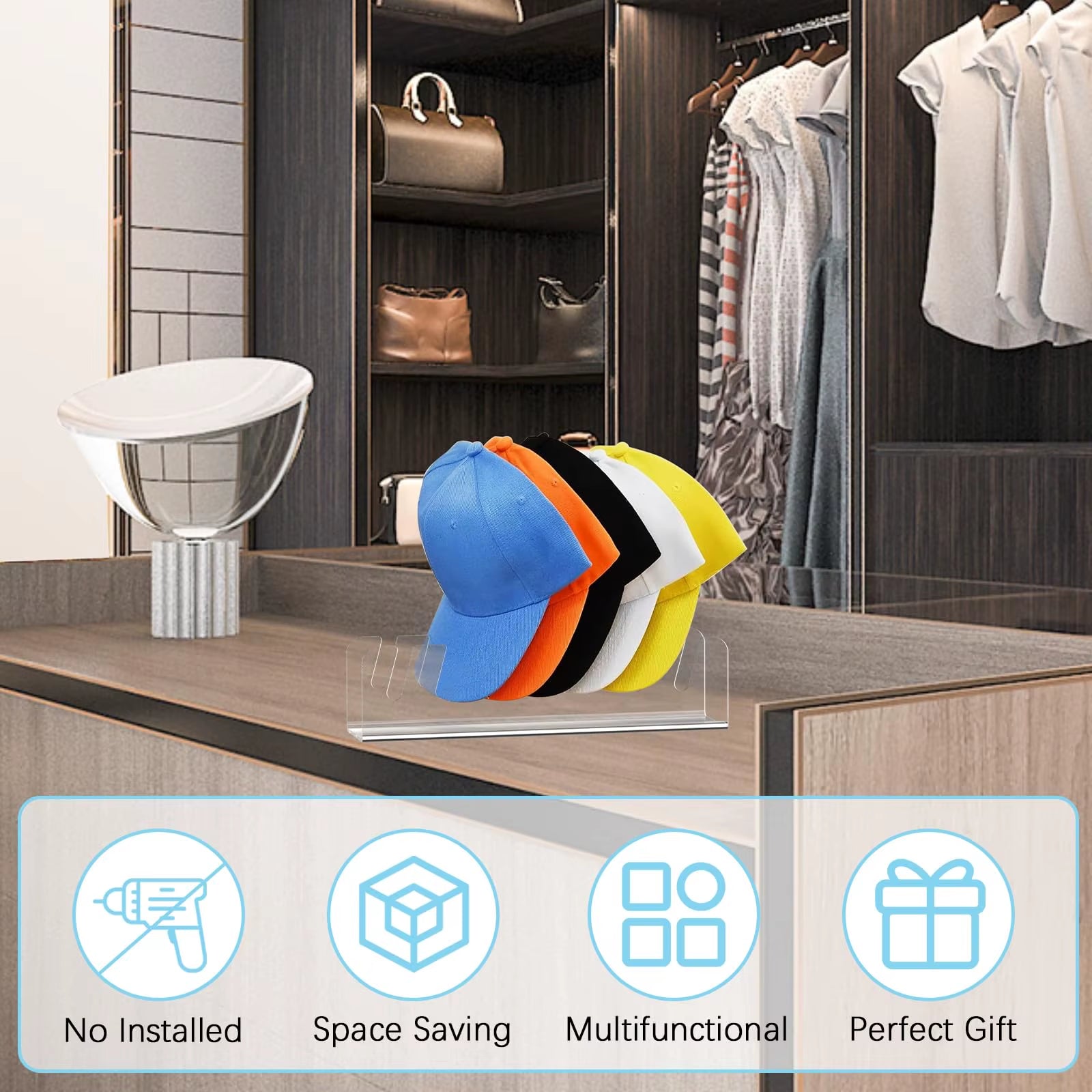 Acrylic Baseball Cap Holder – Durable Hat Storage Rack for Closet, Bedroom & Store Display