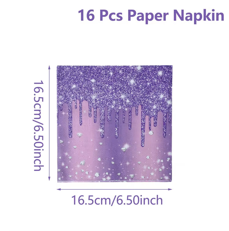 Purple Party Decoration Paper Plates Napkins Party Supplies Diamond Glitter Decorations Purple Birthday Wedding Party Decoration