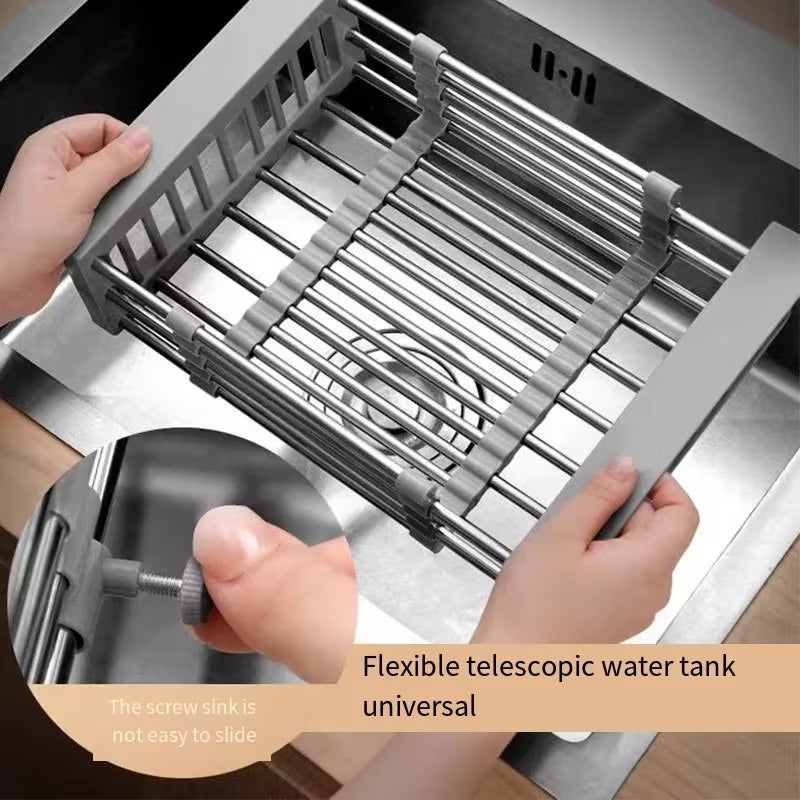 Folding Kitchen Sink Drain Rack Stainless Steel Dish Drying Rack Space Saving Sink Organizer