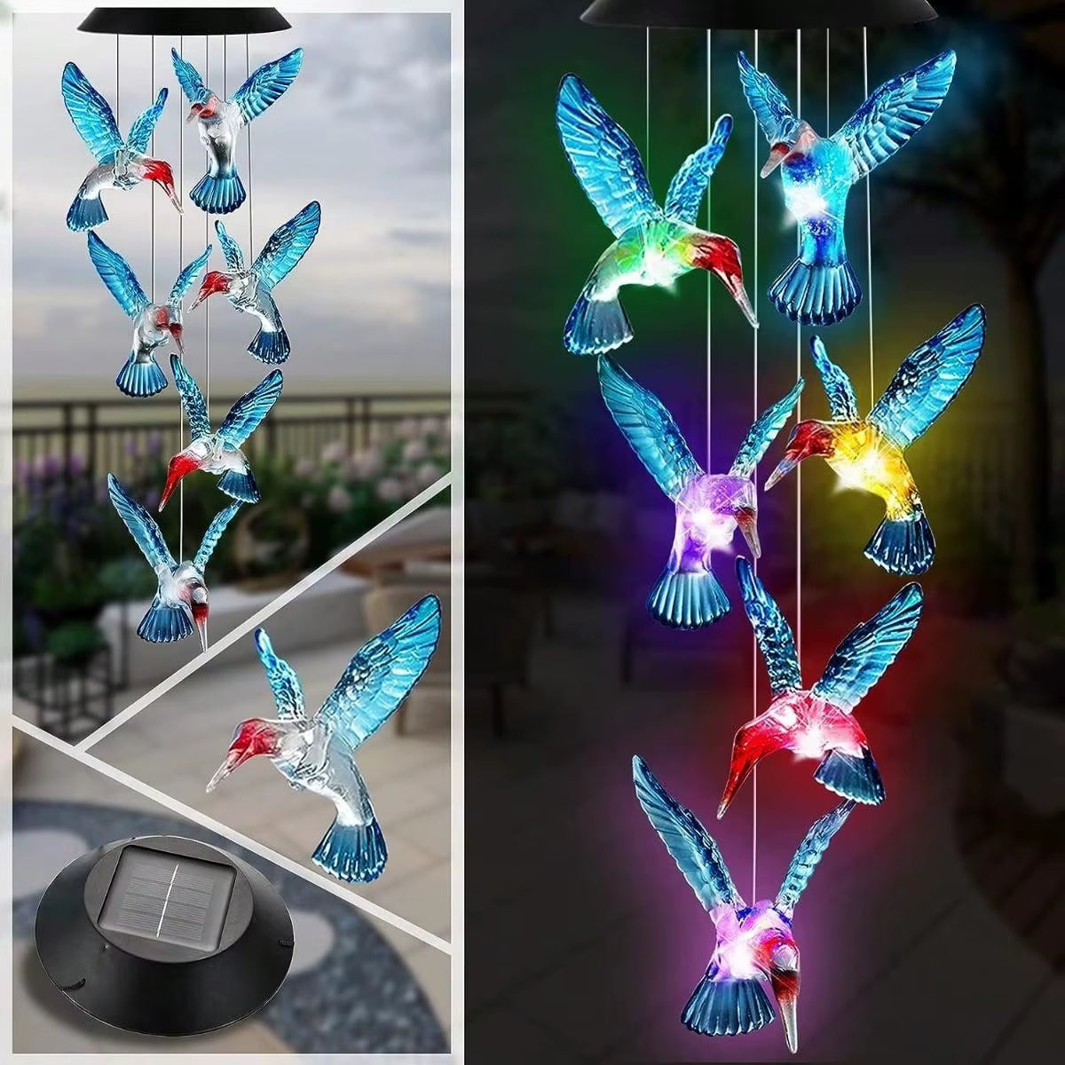 Color-Changing Hummingbird Solar Wind Chime Light - Waterproof LED Lantern for Garden and Home Gift - Perfect for Christmas Decor