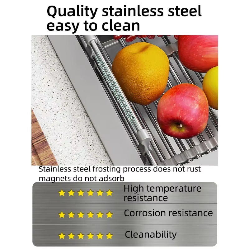 Folding Kitchen Sink Drain Rack Stainless Steel Dish Drying Rack Space Saving Sink Organizer