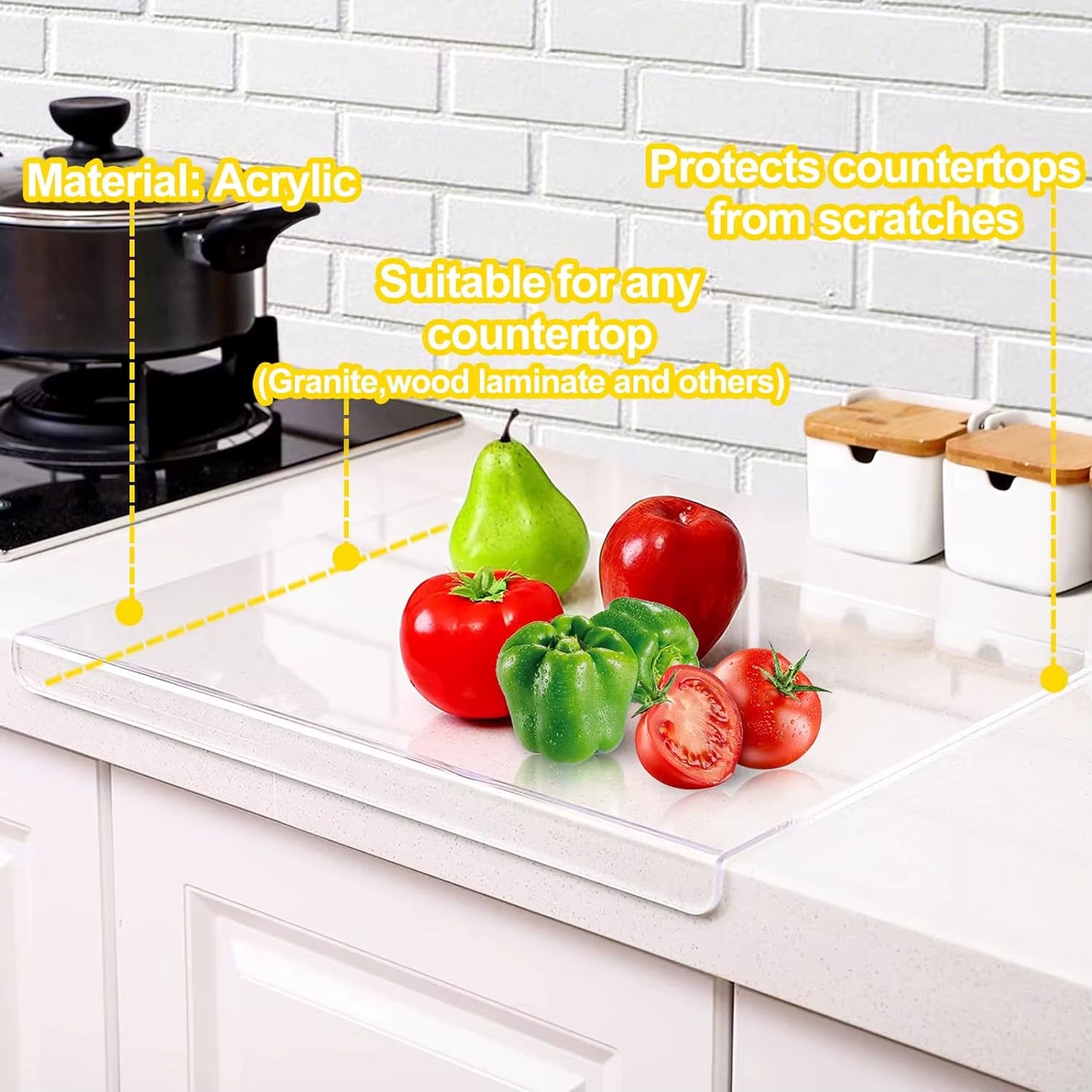 Acrylic Transparent Cutting Board with Lip – Anti-Slip Countertop Protector for Kitchen