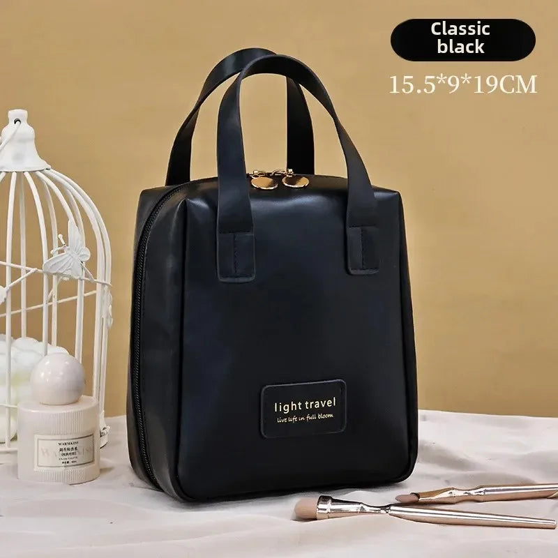 New Large Capacity Travel Cosmetic Bag Portable Leather Toiletry Bag with Handle Organizer Multifunctional Waterproof Makeup Bag
