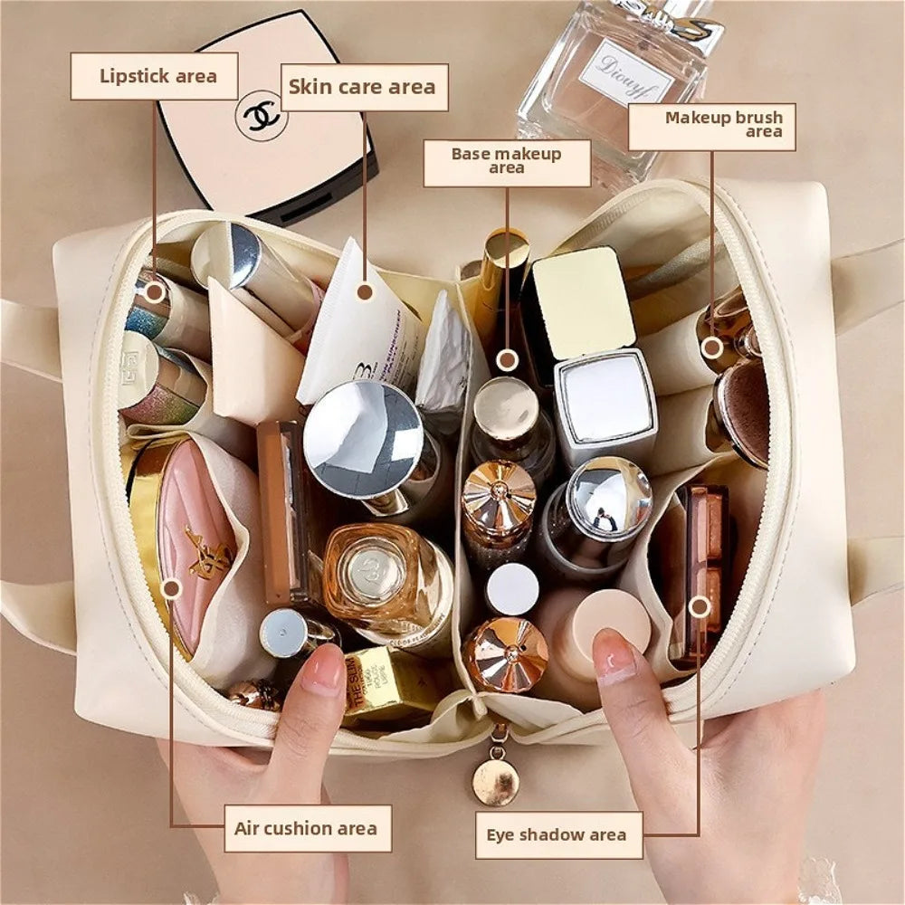 New Large Capacity Travel Cosmetic Bag Portable Leather Toiletry Bag with Handle Organizer Multifunctional Waterproof Makeup Bag