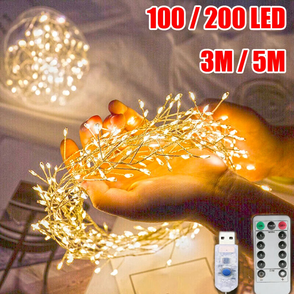 LED String Light USB Copper Wire Firecracker Fairy Lights 8 Modes Multicolor Remote Control Garland Lamp Wedding Xmas Home Decor