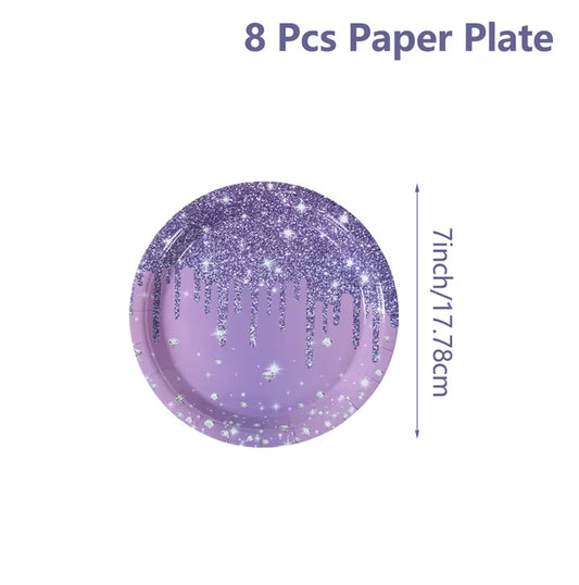 Purple Party Decoration Paper Plates Napkins Party Supplies Diamond Glitter Decorations Purple Birthday Wedding Party Decoration