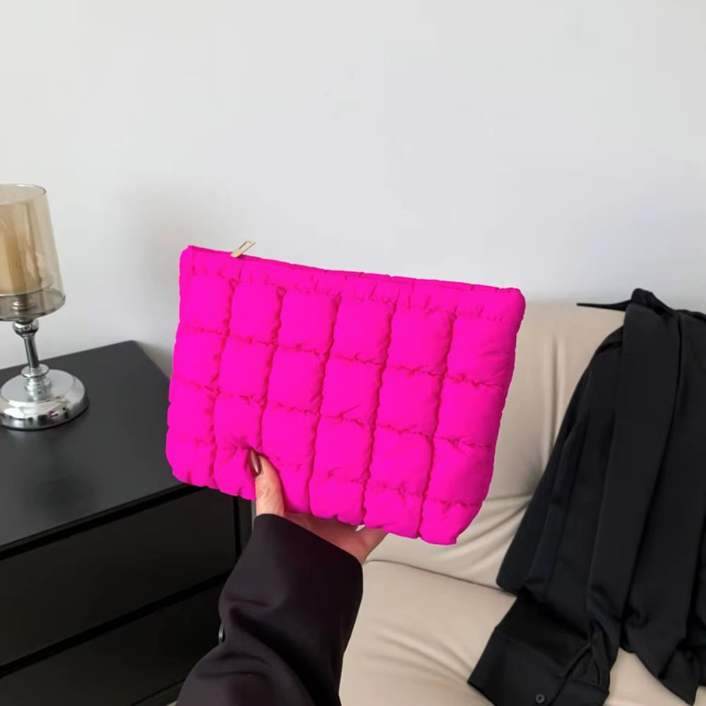 Quilted Makeup Bag Elegant Cotton Cosmetic Clutch