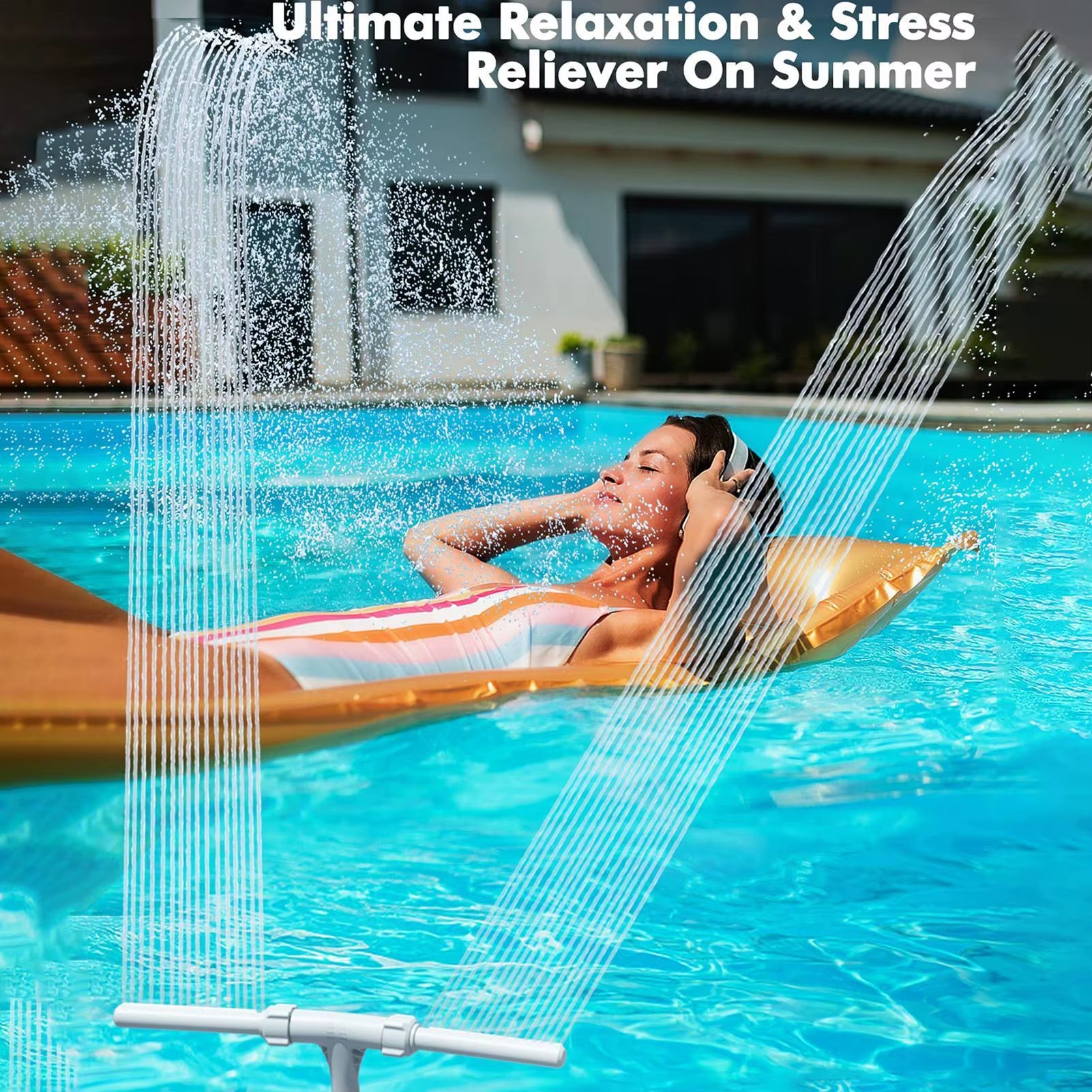 Adjustable Double Spray Pool Fountain – Cooling Waterfall Sprinkler for Inground Swimming Pools & Water Sports