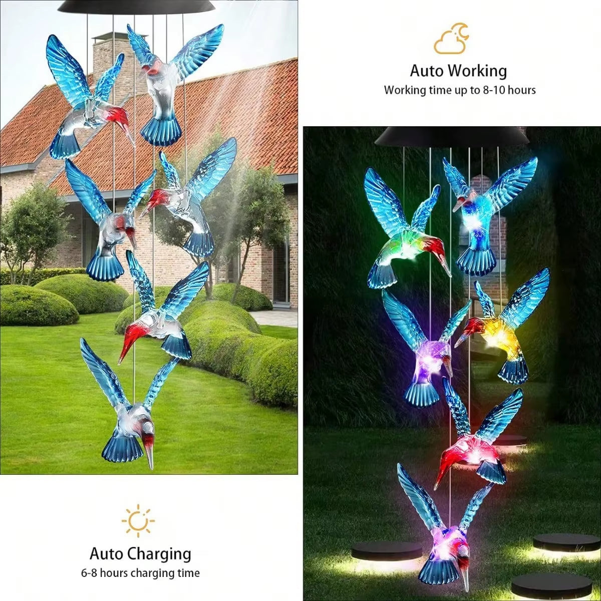 Color-Changing Hummingbird Solar Wind Chime Light - Waterproof LED Lantern for Garden and Home Gift - Perfect for Christmas Decor