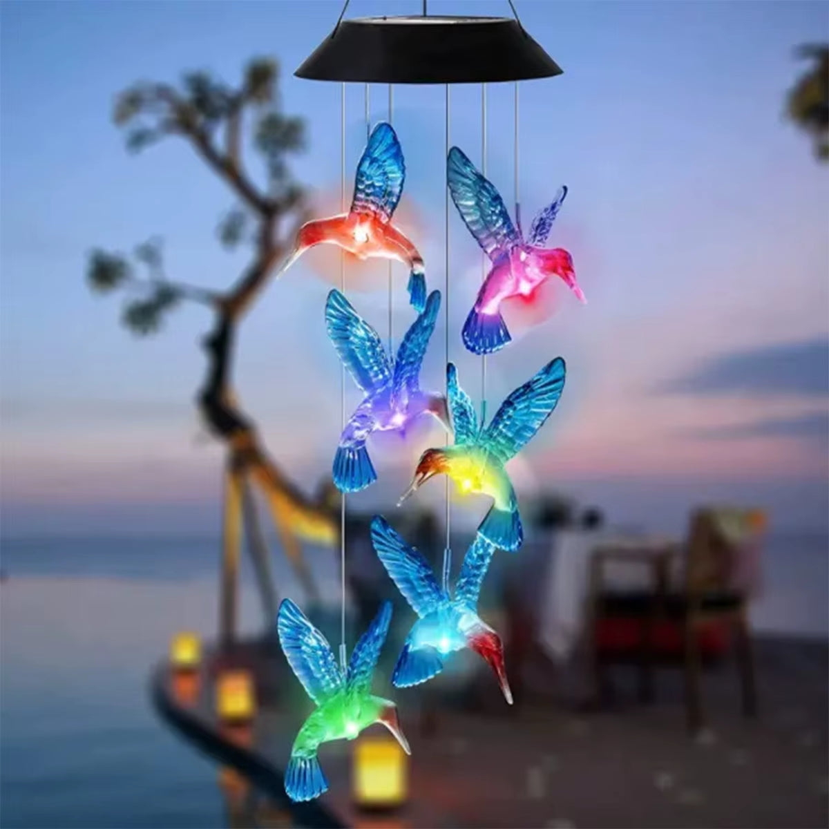 Color-Changing Hummingbird Solar Wind Chime Light - Waterproof LED Lantern for Garden and Home Gift - Perfect for Christmas Decor