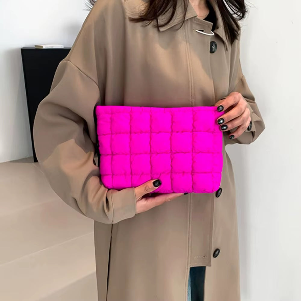 Quilted Makeup Bag Elegant Cotton Cosmetic Clutch