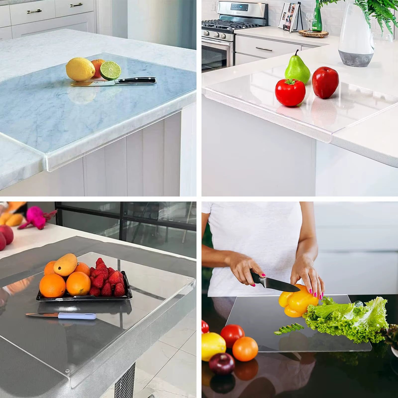 Acrylic Transparent Cutting Board with Lip – Anti-Slip Countertop Protector for Kitchen