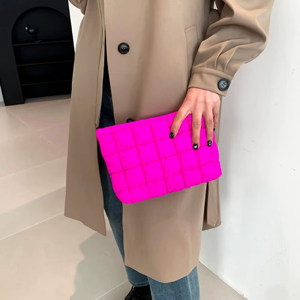 Quilted Makeup Bag Elegant Cotton Cosmetic Clutch