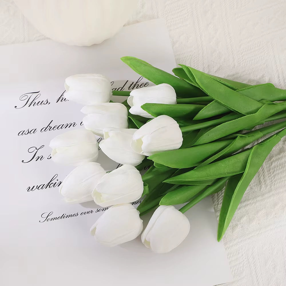 10PCS Artificial Tulips Flower Realistic Touch Tulip Flowers Fake Tulips Flowers for Home Table Vase Decor Wedding DIY Bouquet