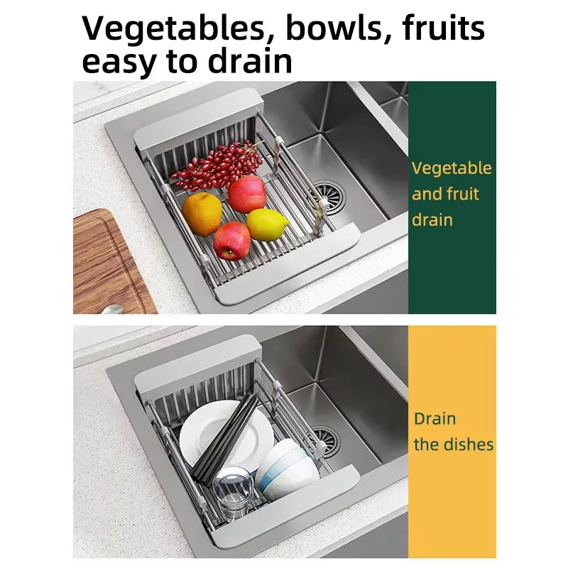 Folding Kitchen Sink Drain Rack Stainless Steel Dish Drying Rack Space Saving Sink Organizer