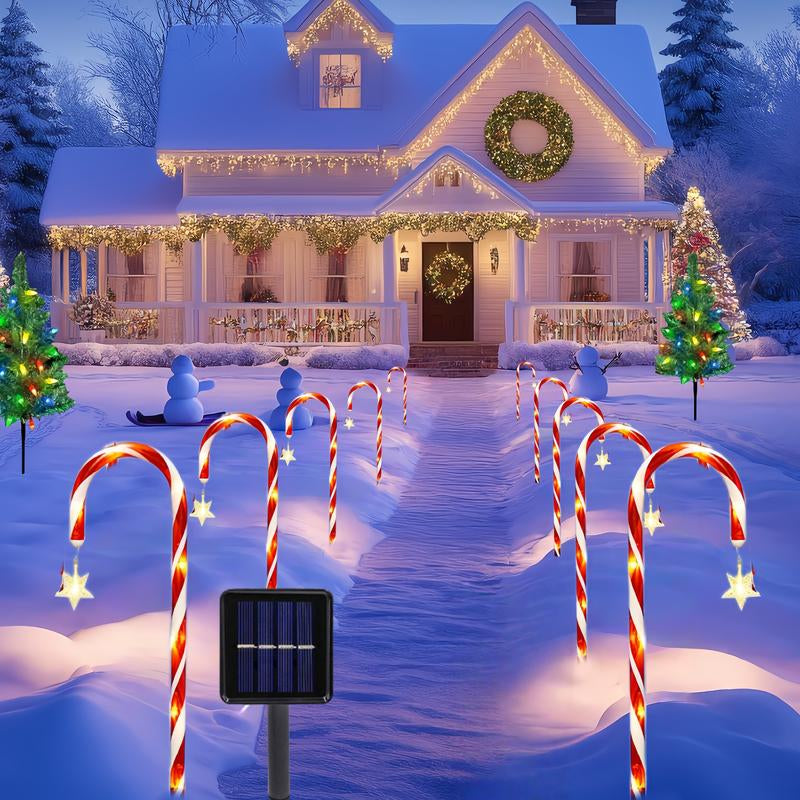 Solar Star Candy Cane Lights – LED Twinkle Xmas Decor