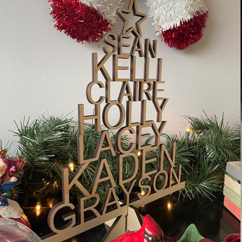 Personalized Christmas Tree Family Name Custom Christmas Decor Gift Oak