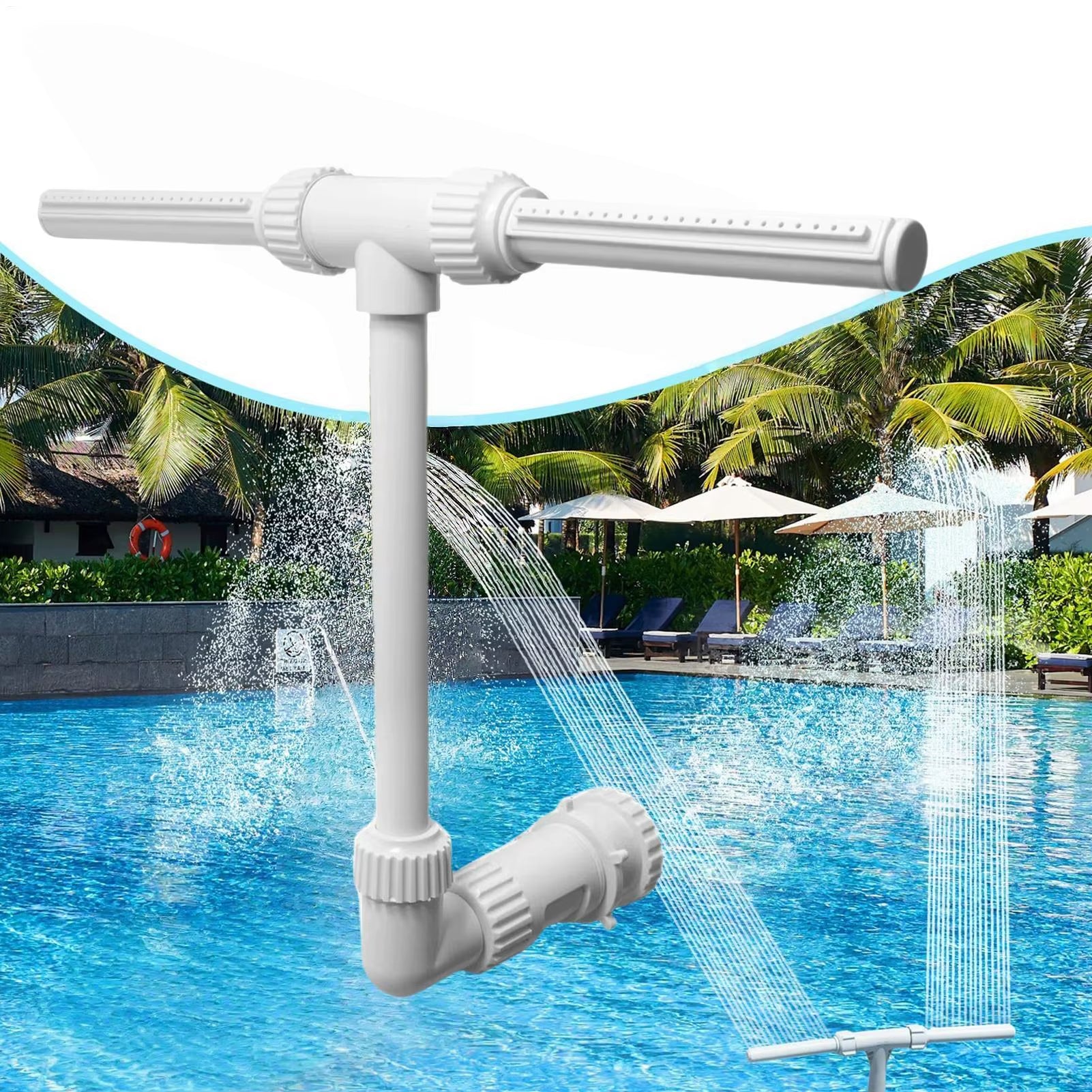 Adjustable Double Spray Pool Fountain – Cooling Waterfall Sprinkler for Inground Swimming Pools & Water Sports