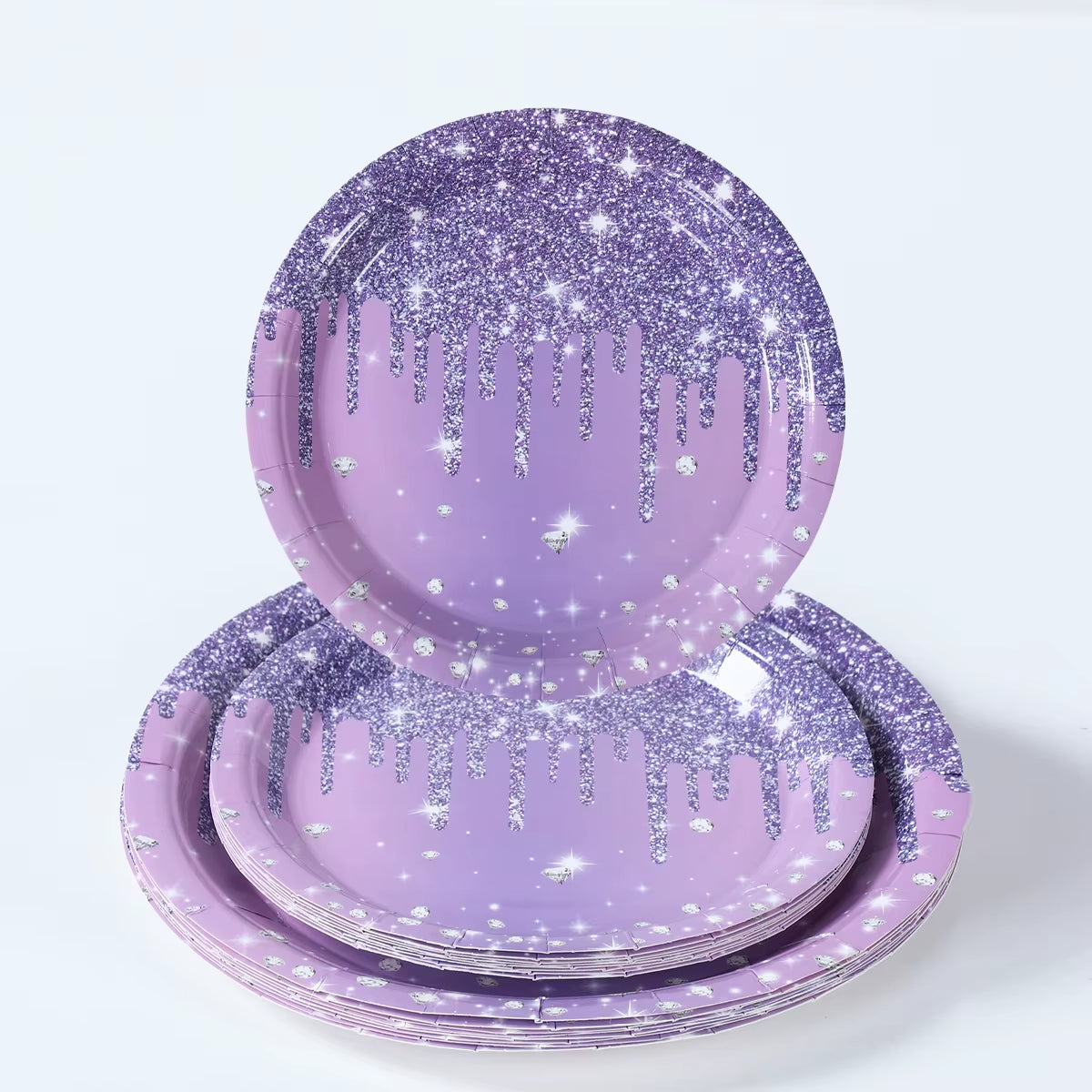 Purple Party Decoration Paper Plates Napkins Party Supplies Diamond Glitter Decorations Purple Birthday Wedding Party Decoration