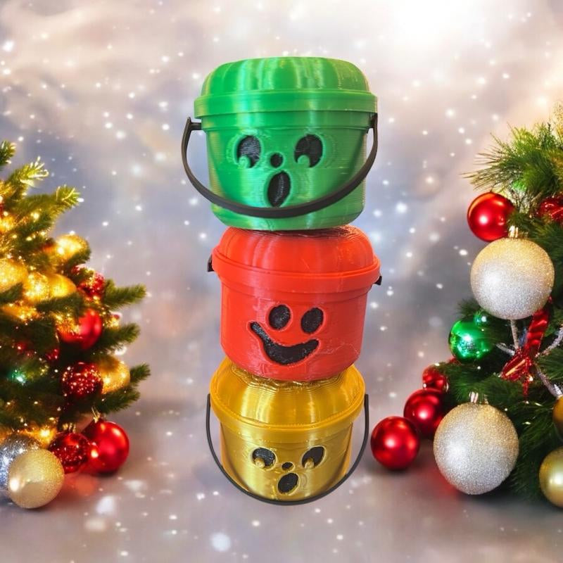 Holly Jolly Mini Bucket for Holiday Christmas Decor Container