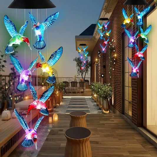 Color-Changing Hummingbird Solar Wind Chime Light - Waterproof LED Lantern for Garden and Home Gift - Perfect for Christmas Decor